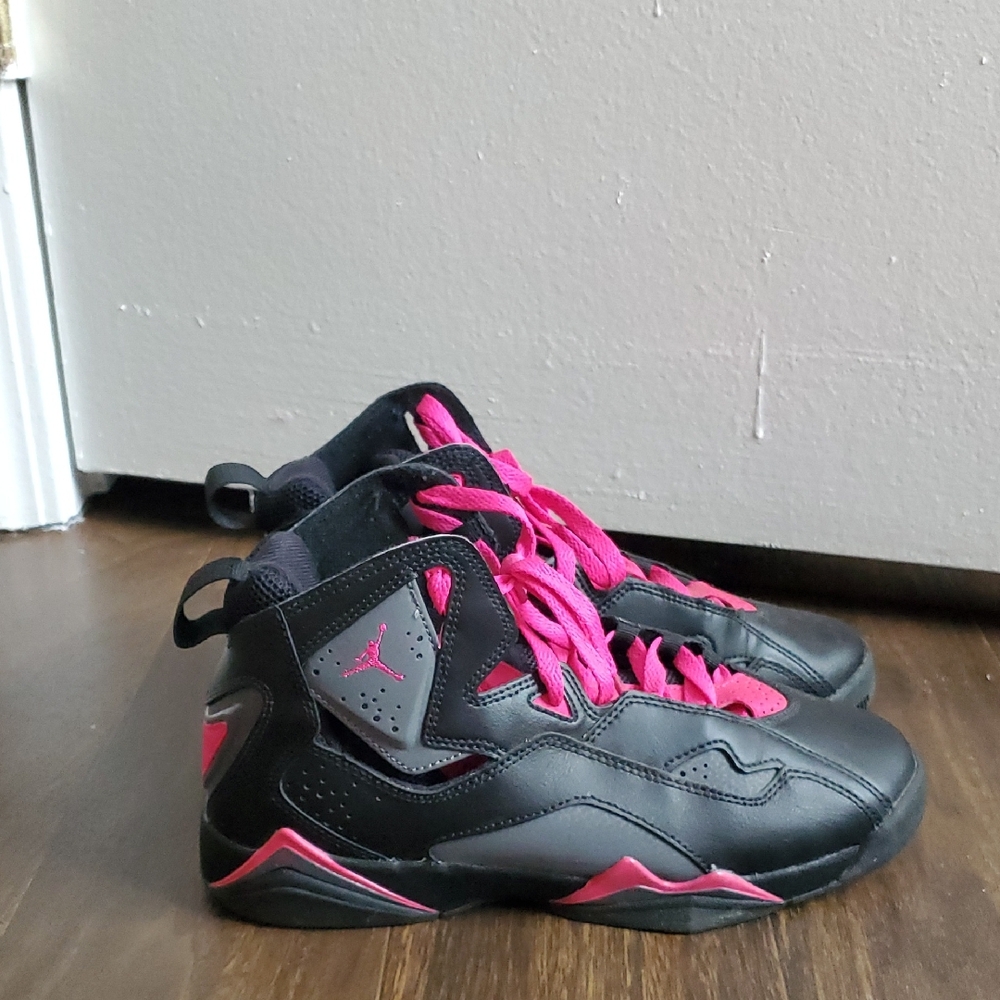 Jordan Kids Black and Hot Pink High-Top Sneakers